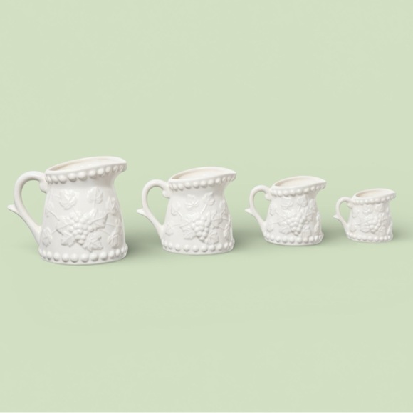 Vintage Napco White Ceramic measuring cups w/embossed grape & vine design, 4. - Picture 5 of 7